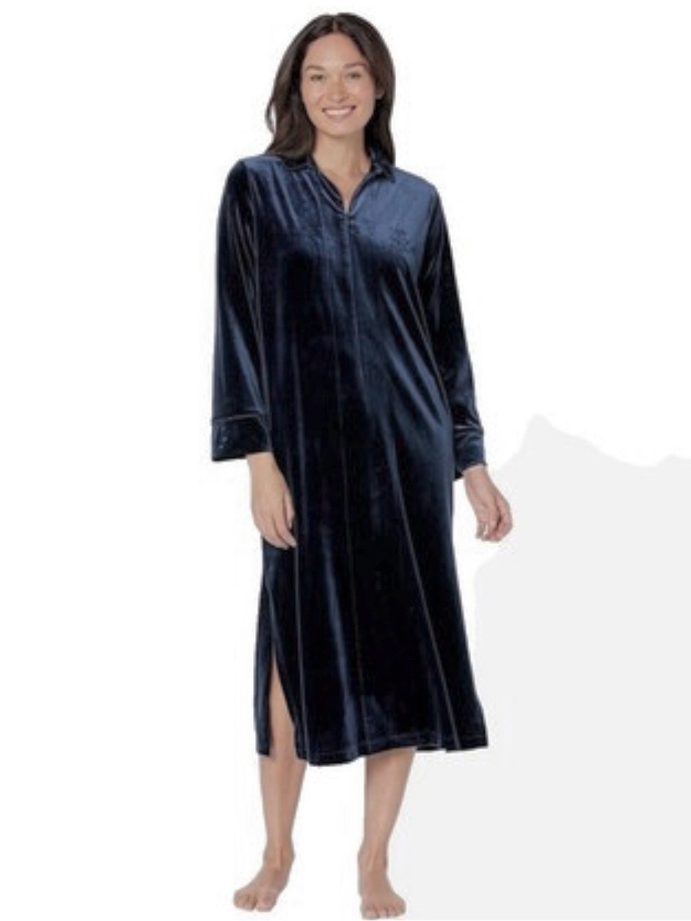Lauren Ralph Lauren Black Classic Luxe Velour Robe pockets lounge comfort size S